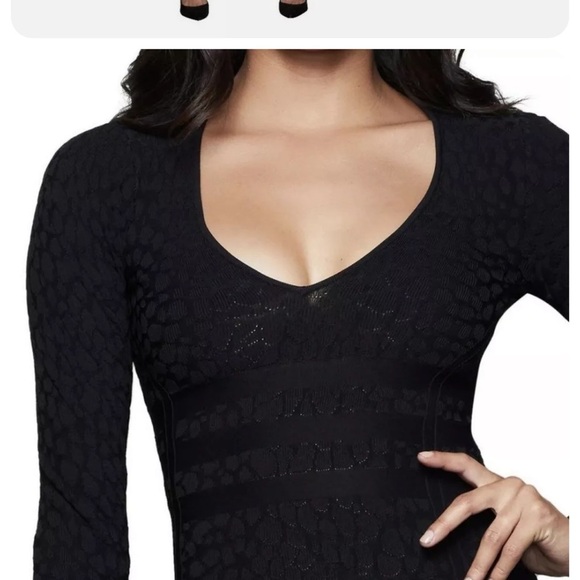 New Good American Deep V Leopard Long Sleeve Body-Con Dress size 1 - Picture 4 of 13